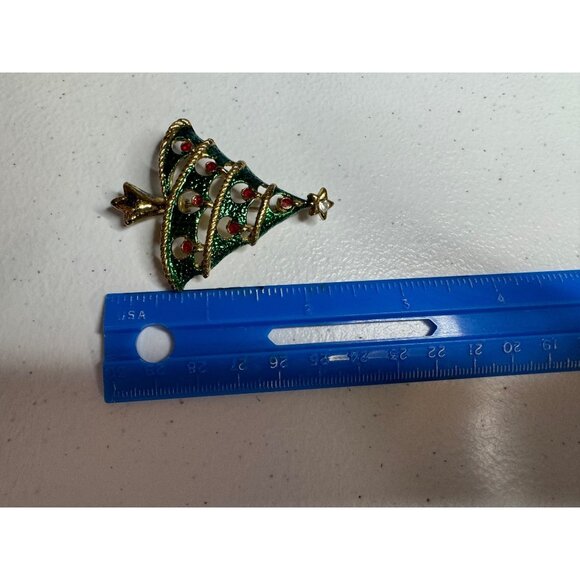 Christmas Tree Brooch Pin With Rhinestones and Enamel Finish 1.5 inches Vintage - Picture 3 of 3